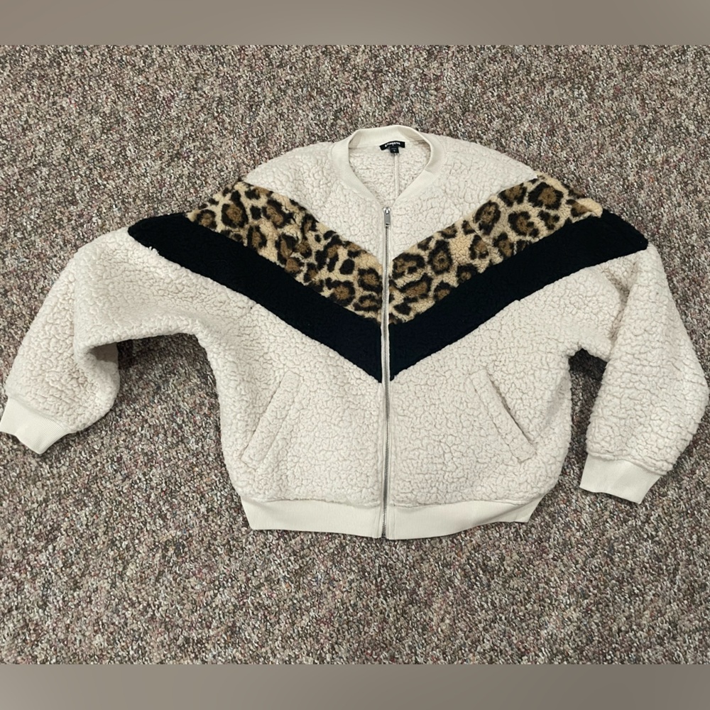 Cheetah Print with black and beige Teddy Jacket
